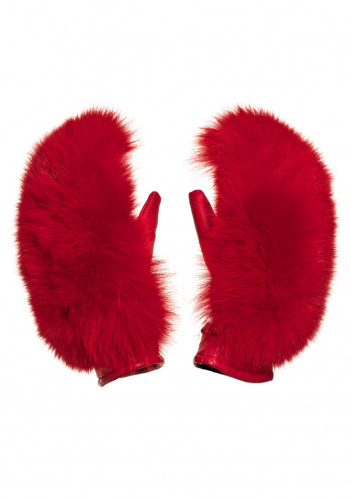 Dámské rukavice Goldbergh Hando Mittens Fox Fur Ruby Red
